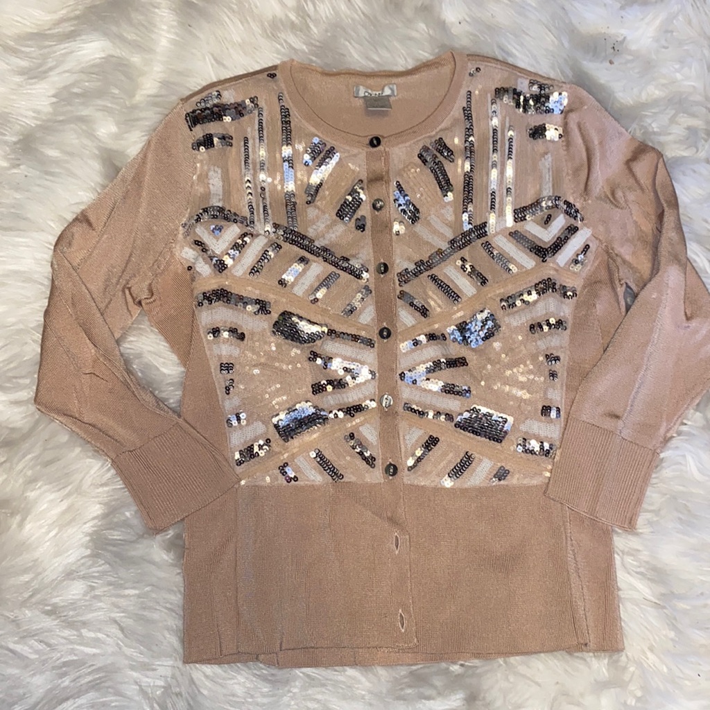 Cache Pink/Silver Sequins Front Cardigan Szm
